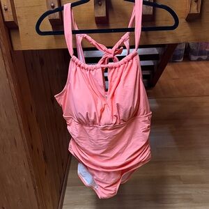 Kona Sol Size 16 NWT tummy control Coral One Piece Swimsuit full seat coverage
